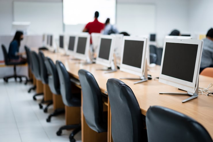 blur selective focus desktop monitors well arranged computer room computers classroom high school empty computer room elementary school 201468 1115.jpg